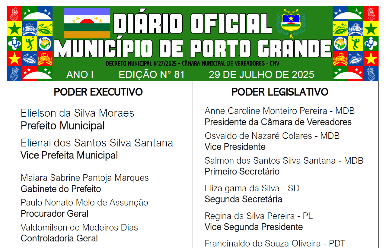 DIÁRIO OFICIAL - EDIÇÃO N° 81 - 29 DE JULHO DE 2025